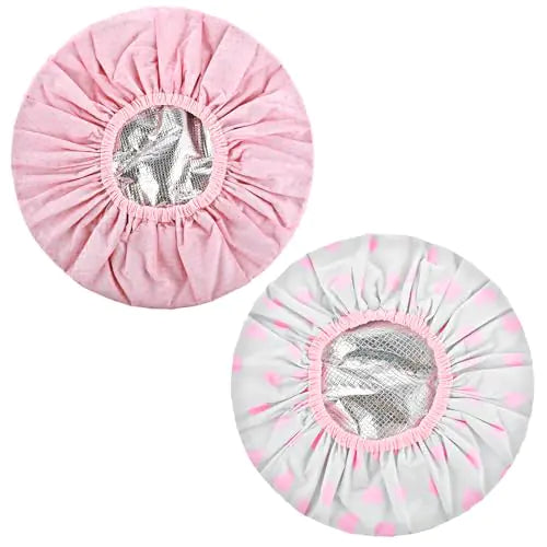 2 Pcs Deep Conditioning Hair Caps Waterproof Double Layer Hot Oil Hair Treatment Heat Caps Reusable Shower Caps Steam Caps Processing Caps for Hair Deep Conditioning Pink Series