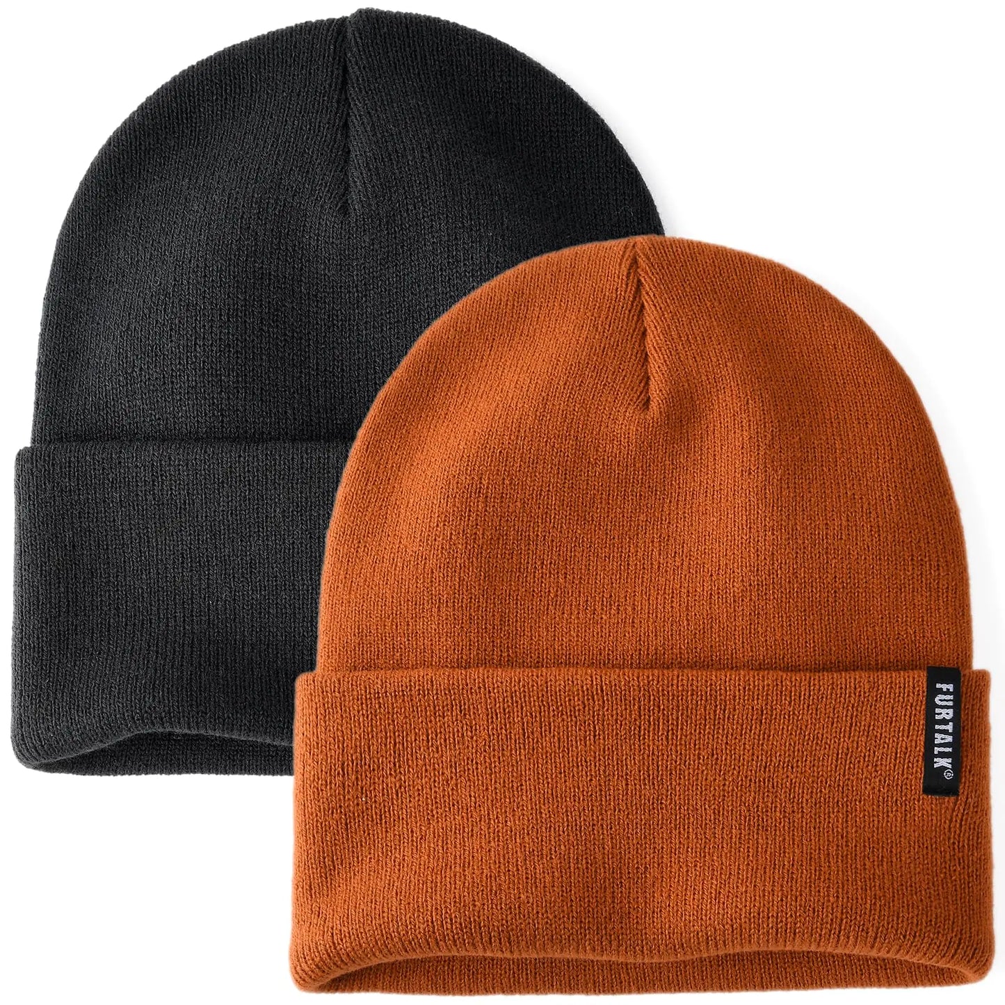 FURTALK Beanie Hat for Women Men Winter Hat Womens Cuffed Beanies Knit Skull Cap Warm Ski Hats (Dark Orange)