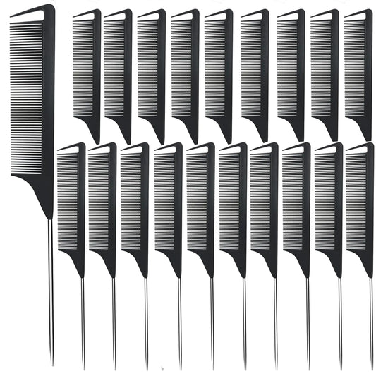 Metal Carbon Parting Combs for Women Girls - 20 PCS for Curly Braiding Styling Hair (Black)
