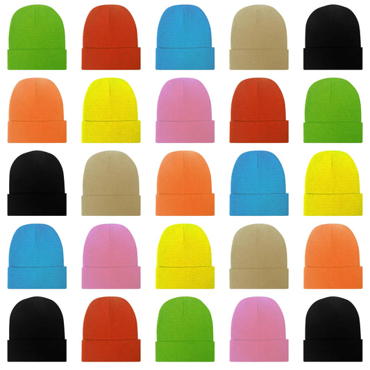 25 Pack Winter Beanie Hats Bulk for Men Women Cold Weather Skull Caps 7 Colors
