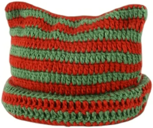 Ponitrack Crochet Hats for Women Cat Beanie Vintage Beanies Women Grunge Accessories Slouchy Beanies for Women (REDOne Size)