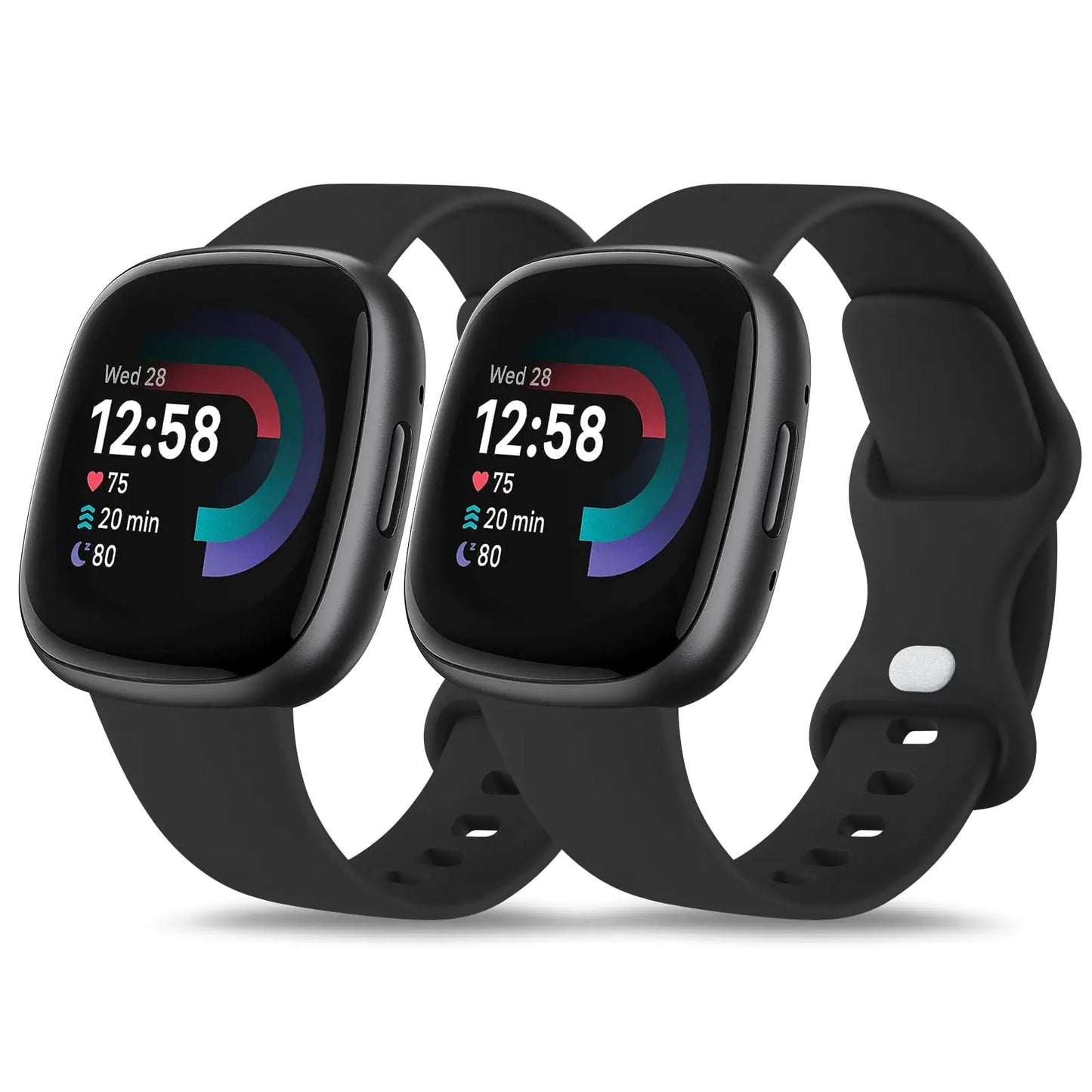 2 Pack Bands for Fitbit Versa 4 Bands/Versa 3 Bands/Fitbit Sense 2 Bands/Sense Bands Women Men Soft Silicone Replacement Strap for Fitbit Versa 4/ Sense 2 (Black/Black Large)