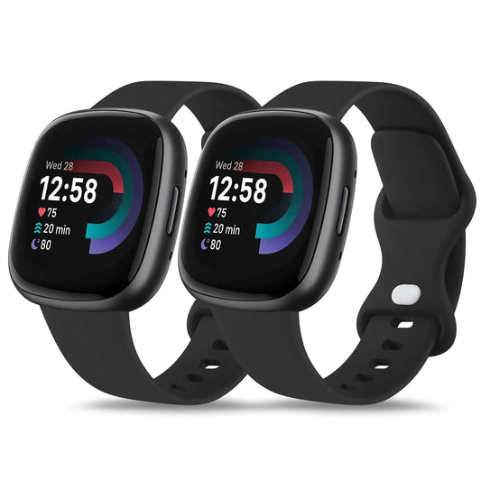 2 Pack Bands for Fitbit Versa 4 Bands/Versa 3 Bands/Fitbit Sense 2 Bands/Sense Bands Women Men Soft Silicone Replacement Strap for Fitbit Versa 4/ Sense 2 (Black/Black Large)