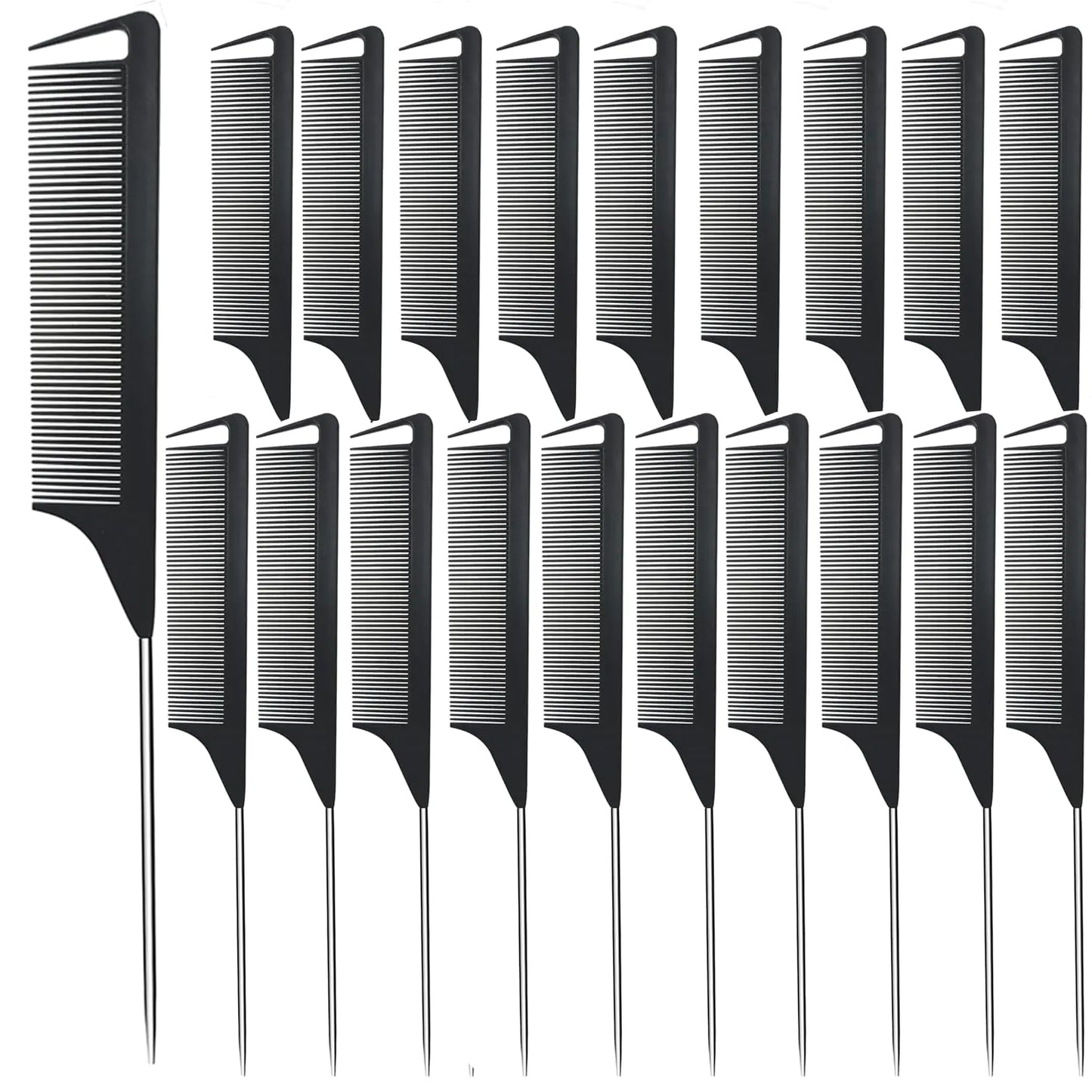 Metal Carbon Parting Combs for Women Girls - 20 PCS for Curly Braiding Styling Hair (Black)